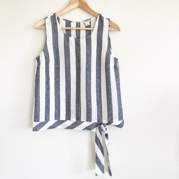 J. Crew Printed Tie Waist Stripe Sleeveless Top - Picture 1 of 10
